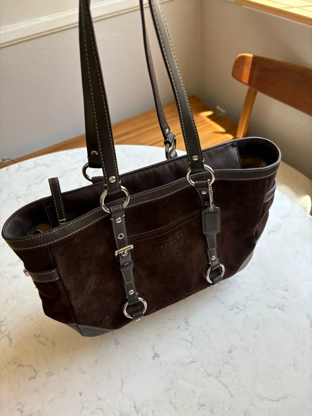 COACH Dark Brown Suede Shoulder Tote